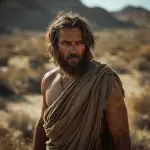 Naturalistyczne przedstawienie Jana Chrzciciela jako pustynnego wędrowca, proroka i prekursora mesjasza, w kontekście chrztu Jordańskiego. Ikonografia biblijnej postaci, odzwierciedlająca duchowość i odosobnienie na tle krajobrazów Pustyni Judzkiej.