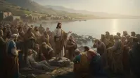 Jezus nauczający tłumy w Galilei nad Jeziorem Galilejskim