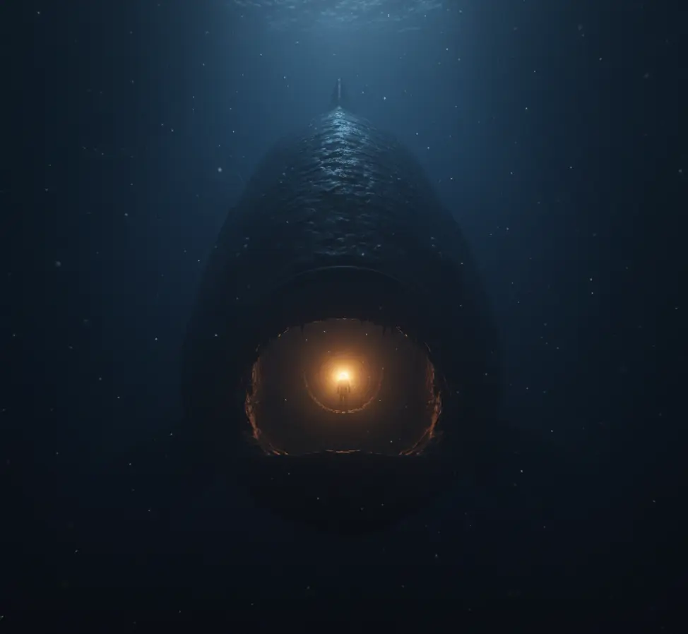 Tajemnicze światło w głębinach oceanu – symbol znaku Jonasza oraz zapowiedź Zmartwychwstania.